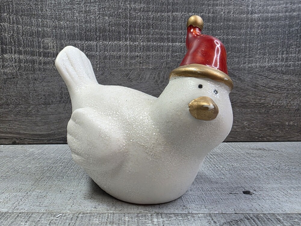Rare Christmas Santa Bird Decorative Figurine Ceramic 5" Glittery Snow b332